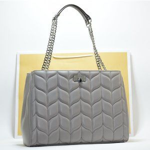 MK Peyton Large Leather Chain Tote Gray